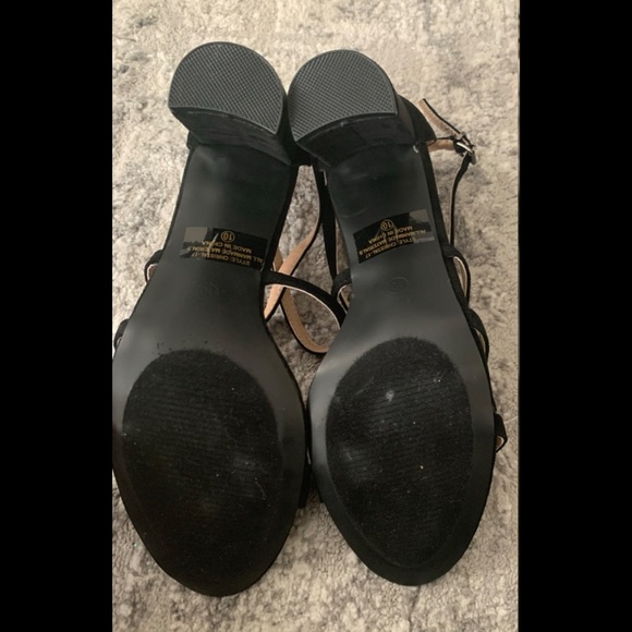 Faux Suede Black Strappy Block Heels Size 10 - Picture 7 of 8